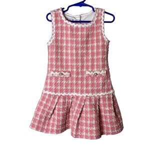 Badgley Mischka Girls Dress size 7 Pink Cream Tweed Drop Waist Preppy Academia